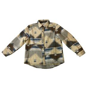 Vintage-Inspired Aztec Print Button-Up Shirt Medium